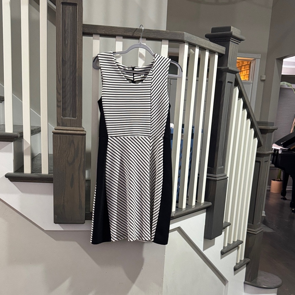 Halogen Black and White Striped Midi Dress